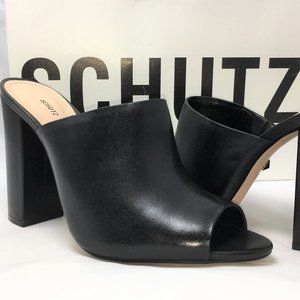 NWB NEW SCHUTZ BLACK LEATHER "BRITTY" MULES SANDAL